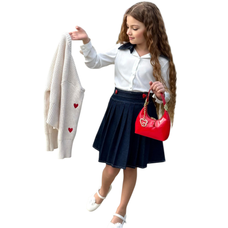 طقم تنورة جينز قلوب